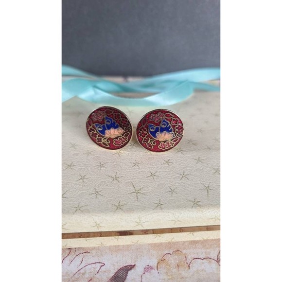 Cloisonne Butterfly Clip-on Earrings - Picture 5 of 10